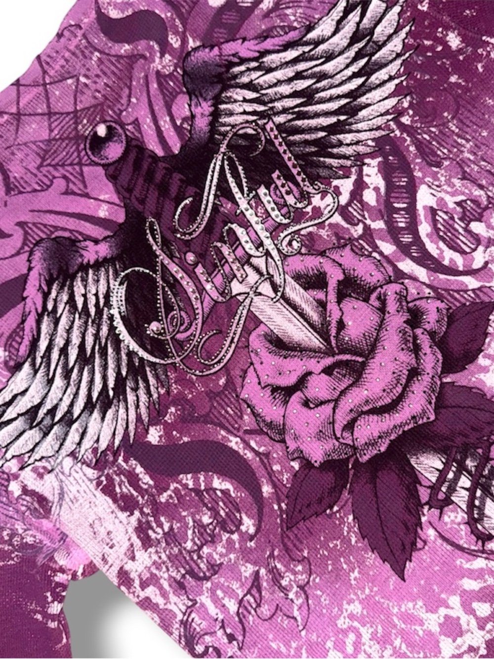 Sinful Purple Graphic Rose & Wings Long Sleeve Tee